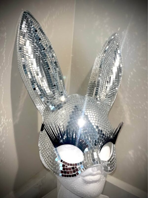 SMDBN2 Silver Mirror Disco Bunny Mask