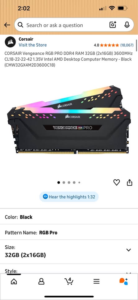 32GB DDR4 (3200Mhz)